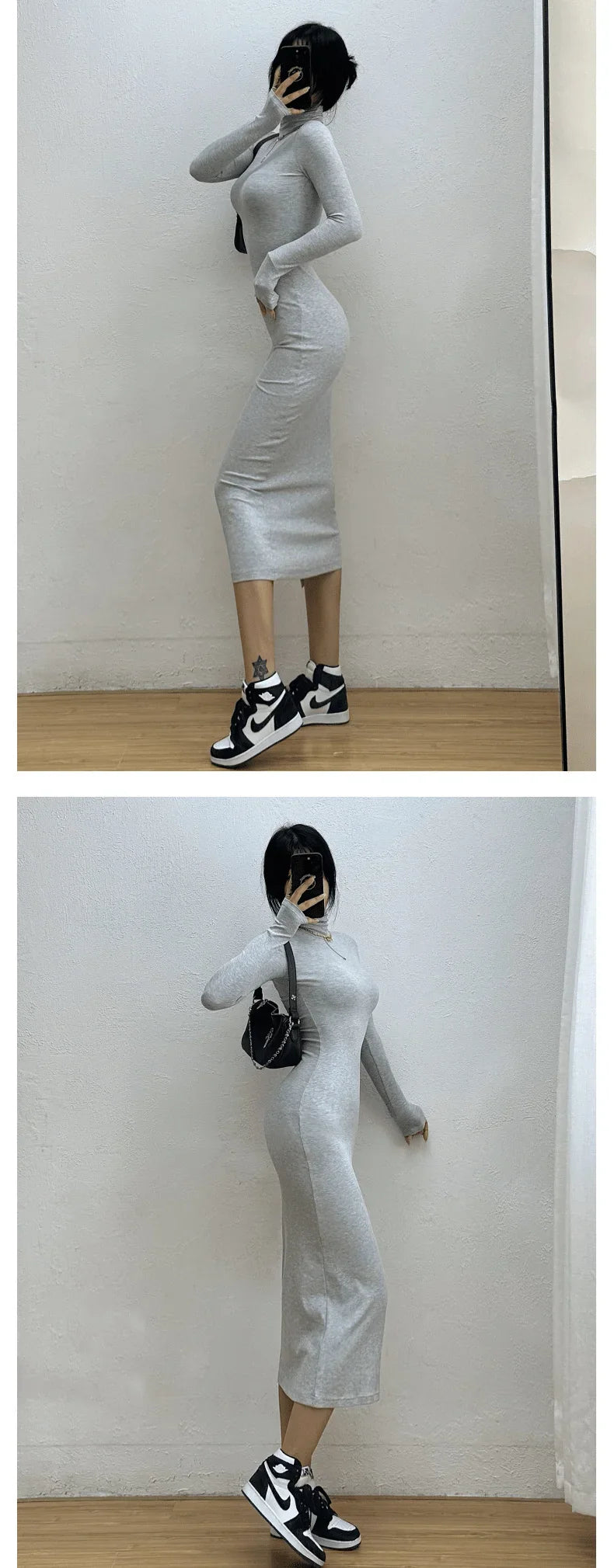 שמלת מידי סרוגה צמודה צווארון גולף - Kira