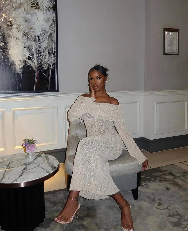 שמלת מקסי סרוגה כתפיים חשופות - אריקה