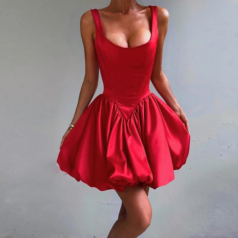 שמלת מיני סאטן בגזרת בלון - שנדי