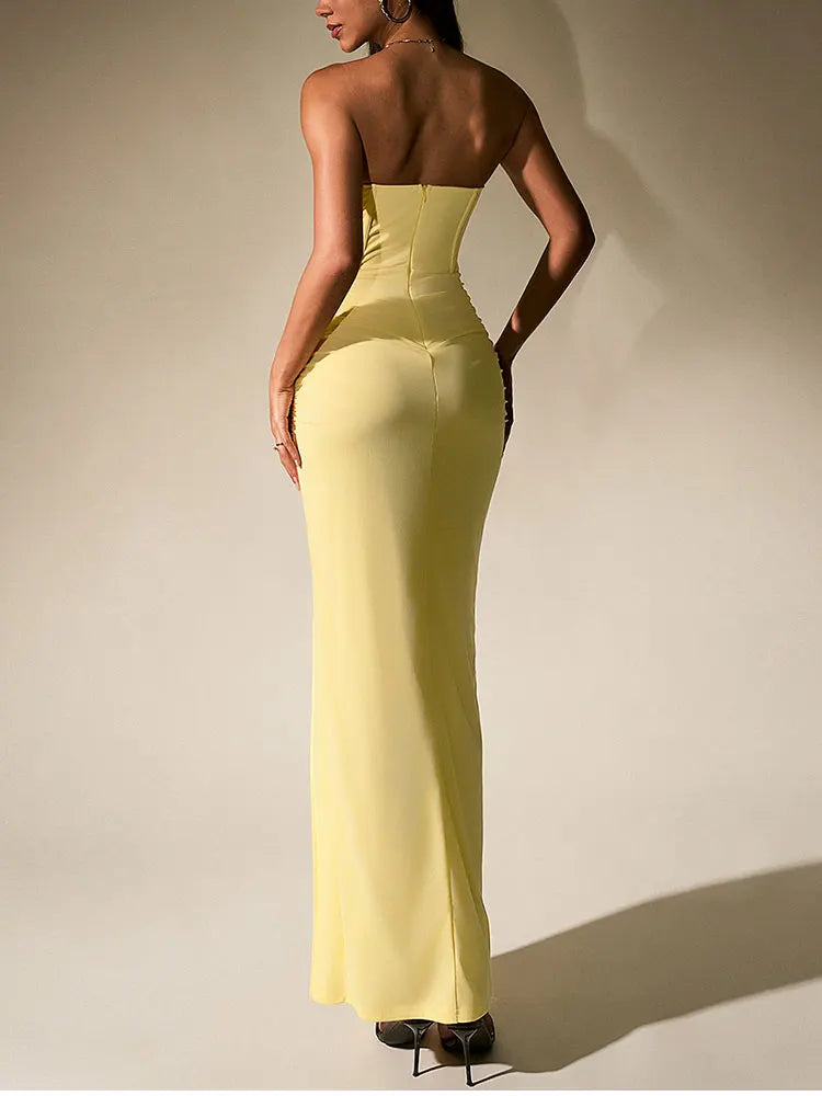 שמלת מקסי סטרפלס בעיצוב שסע - שיין