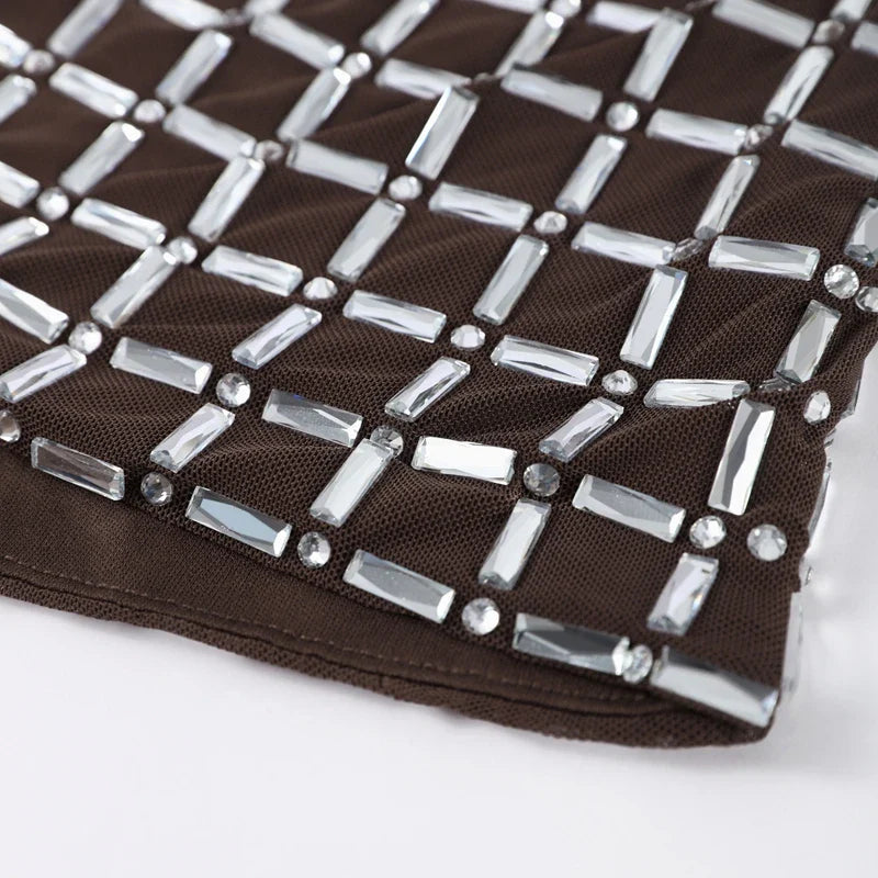 Strapless top/mini skirt/maxi dress/maxi dress with sparkling rhinestones