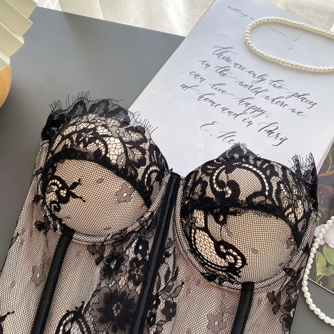 Lace corset with pin closure