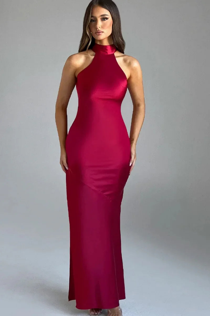 שמלת סאטן מקסי קולר בעיטור שסע - אמארי