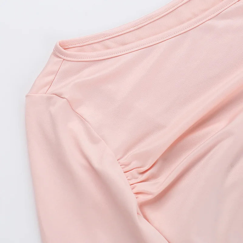 סט 3 חלקים חצאית מיני חולצה וגוזייה צמוד בעיטור כיסים - פרל