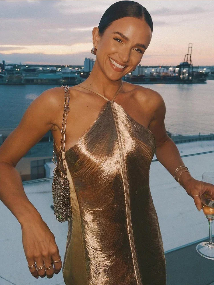 שמלת מיני חוטים מבריקים גב פתוח - Georgia