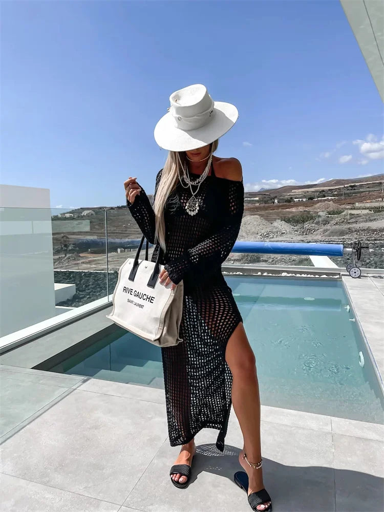 שמלת חוף רשת מקסי בעיצוב שסע - Miranda