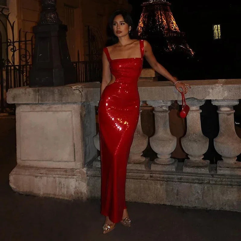 שמלת מקסי פייטים בעיצוב גב ומותן פתוח - Catalina