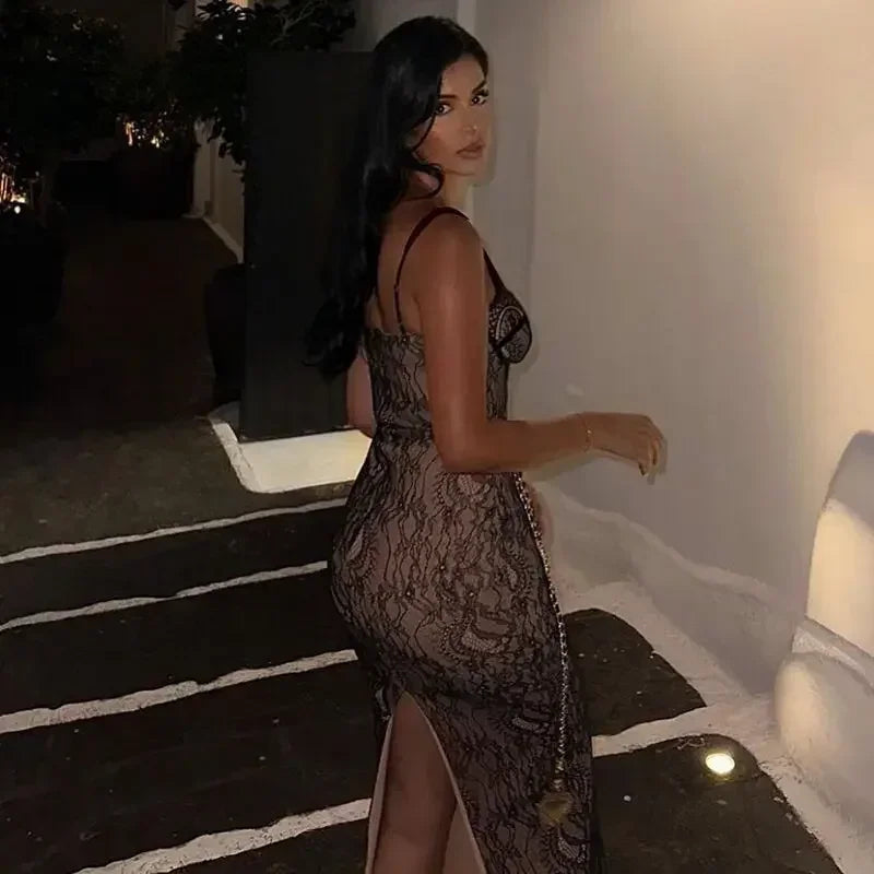 שמלת מקסי תחרה כתפיות דקות - מליסה