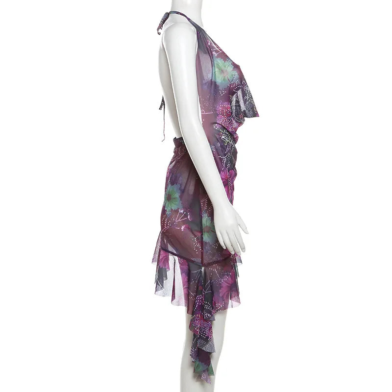 שמלת מיני קייצית בעיצוב צווארון נופל בעיטור מלמלה גב פתוח - Zariah