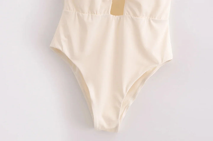 Strapless one-piece swimsuit with gold heart buckles and openings - Choshen 