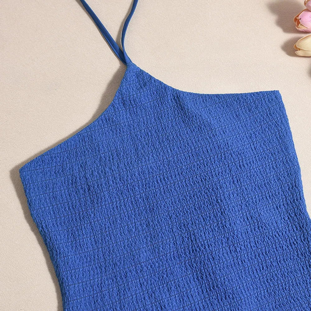 שמלת מקסי קולר סרוגה בד כיווצים גב פתוח - Miley