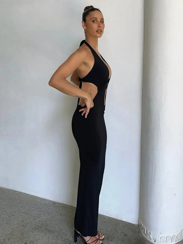 שמלת מקסי מחשוף וי עמוק גב פתוח - מלני