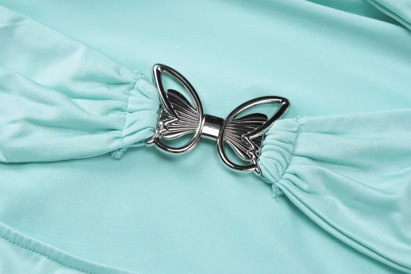 שמלת מקסי צמודה בעיצוב פתחים ופרפרים - butterfly