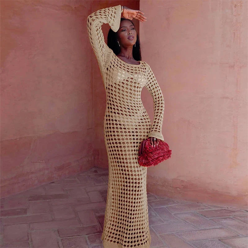 שמלת מקסי חוף רשת  - סול