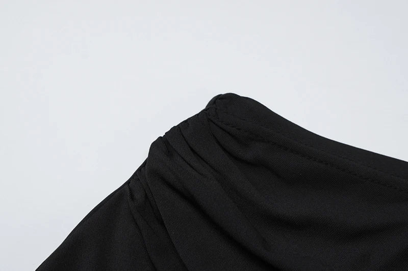 סט שני חלקים בעיטור אבזמי פרחים זהובים חולצה בעיצוב כתף חשופה וחצאית מקסי - צליל