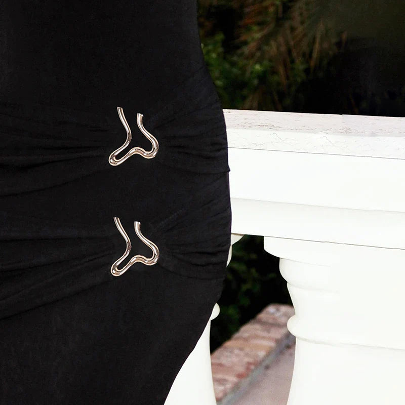 שמלת מקסי בעיטור אבזמים וקיפולים - MELANIE