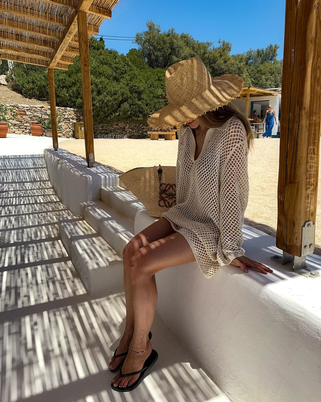 שמלת מיני חוף רשת בעיצוב צווארון פולו - Indie