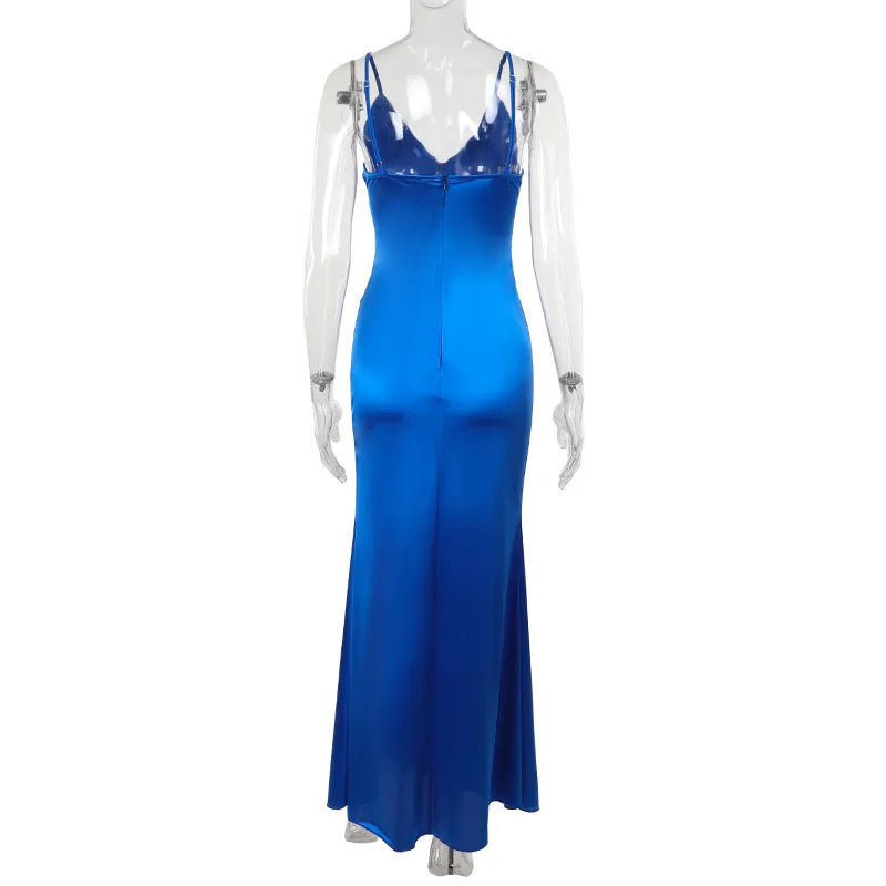 שמלת ערב מקסי סאטן בעיצוב כיווצים ושסע - קריסטי