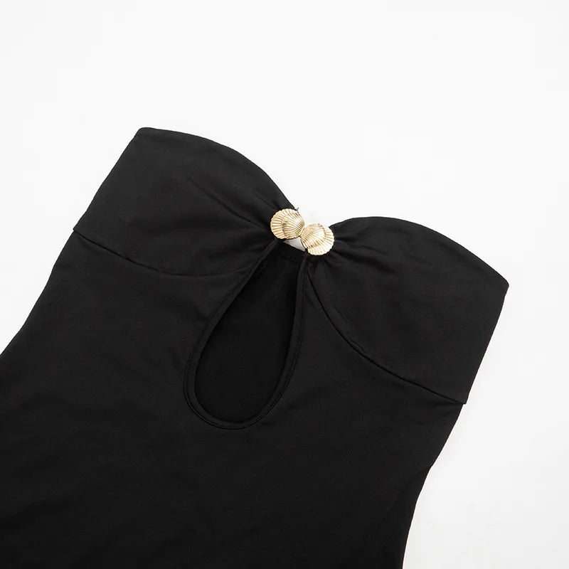 שמלת מיני סטרפלס בעיטור צדפות זהב - שונית