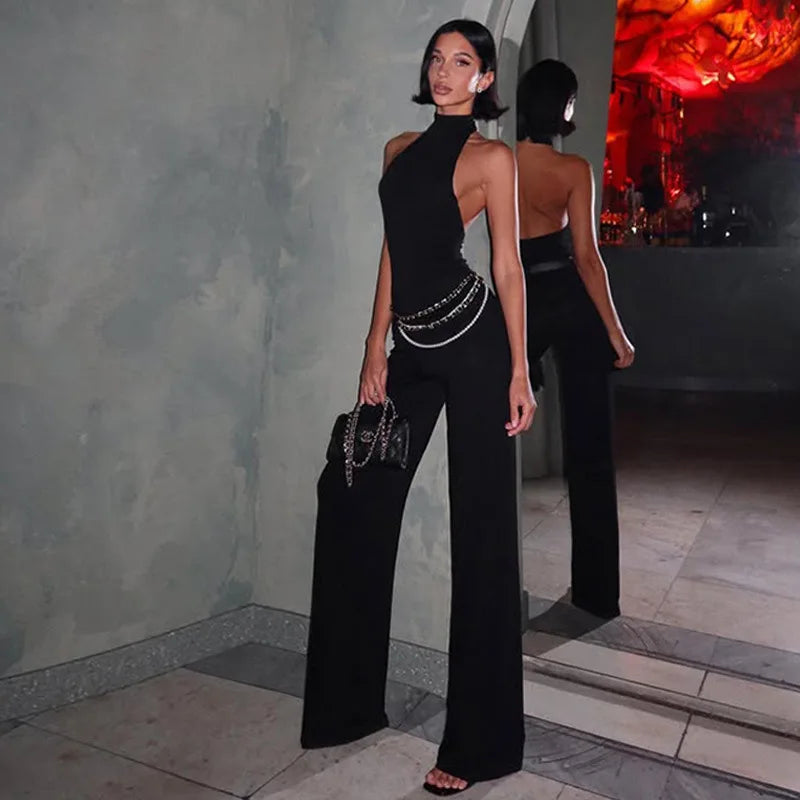 סט שני חלקים בד מחטב ומחמיא חולצת קולר גב פתוח ומכנסיים ארוכים - Sienna