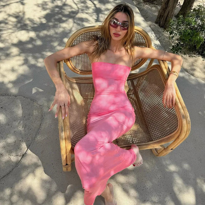 שמלת מקסי סטרפלס צמודה  - ירין