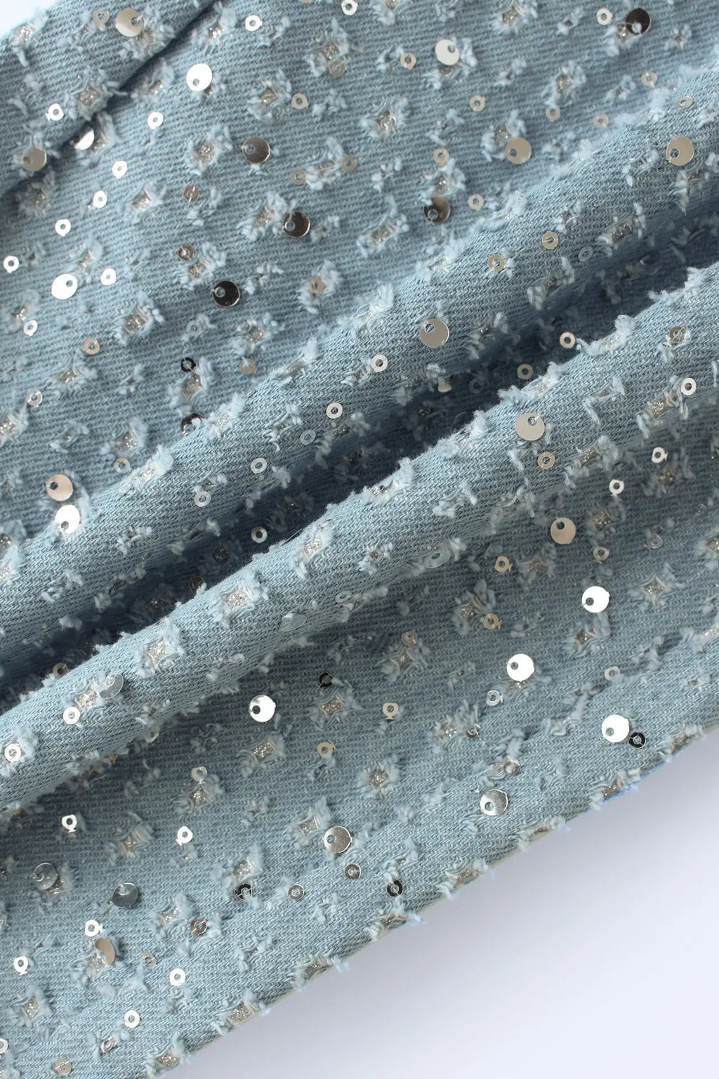 חליפת דנים 2 חלקים מנצנצת בעיטור פייטים טופ סטרפלס וחצאית מיני / מכנסיים גזרה נמוכה - ג'יי