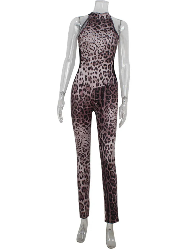 אוברול מנומר צמוד בעיצוב רשת בצדי המותן - Alexis