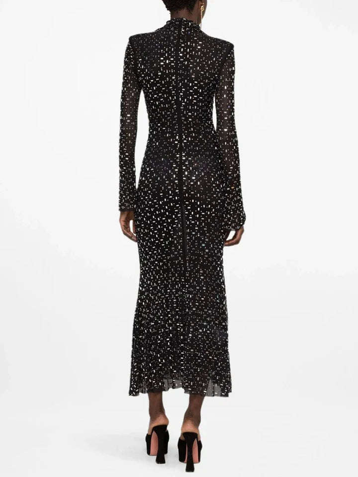 Luxurious maxi evening dress with sparkling diamond embellishment and turtleneck - Emerson