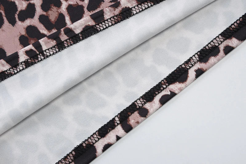 סט שני חלקים מנומר חצאית מיני וטופ קשירה בצוואר בעיטור תחרה - NALA