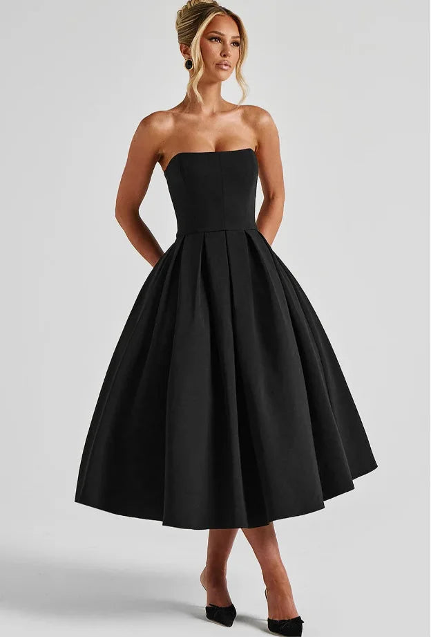 שמלת מידי סטרפלס בגזרת A - ארייא