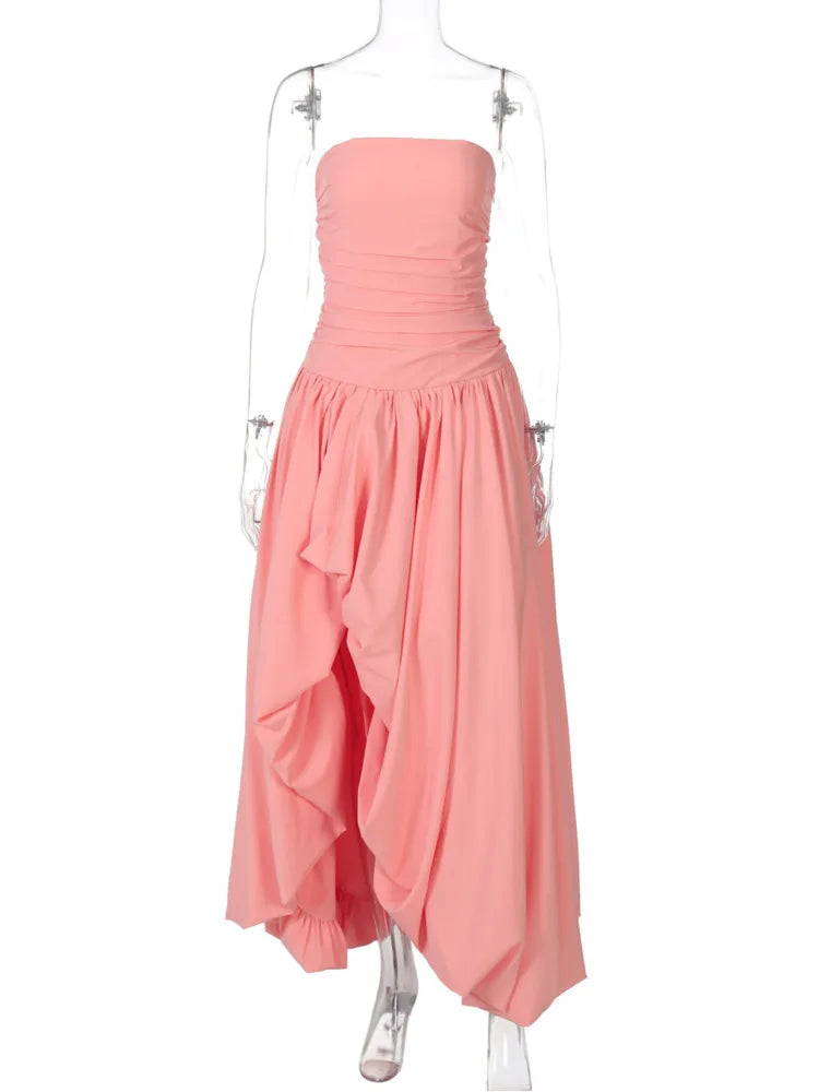 שמלת מקסי סטרפלס בלון בעיצוב שסע - אוקיאנה