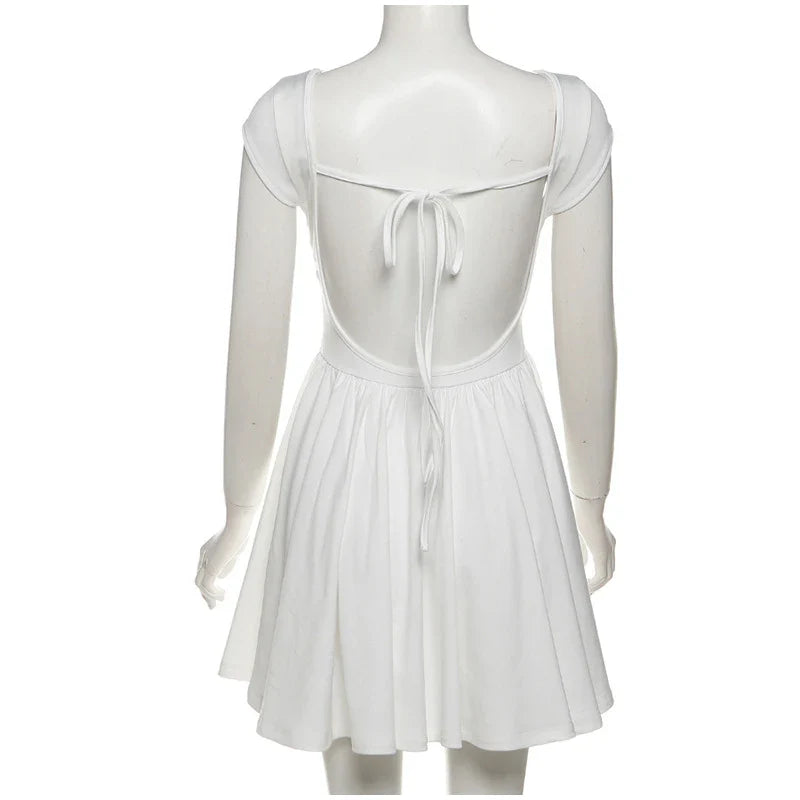 שמלת מיני בד פשתן בגזרת A גב פתוח - מרלין