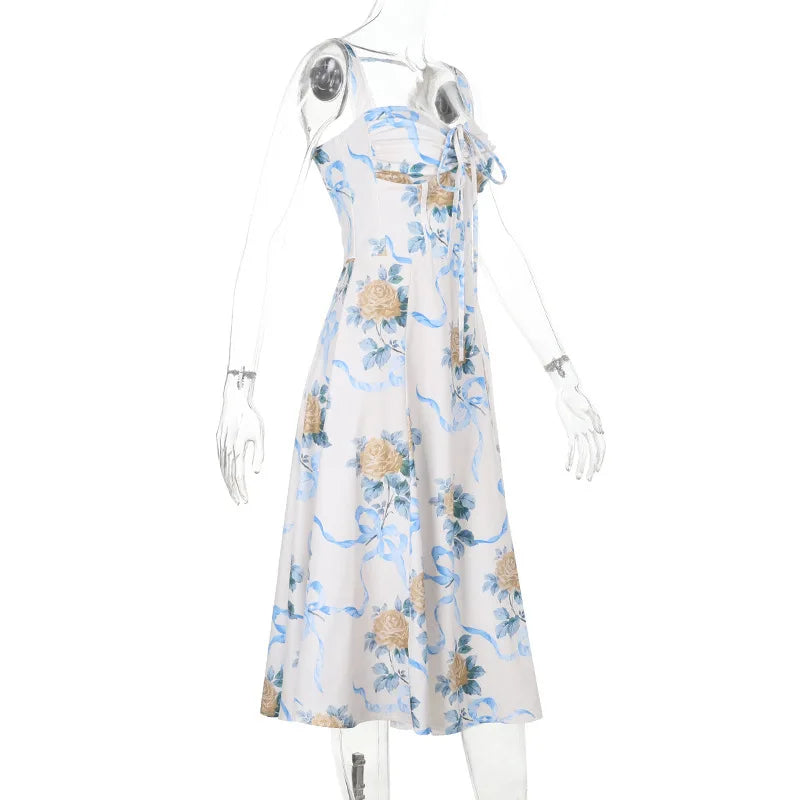 שמלת מידי אלגנטית בהדפס פרחוני בגזרת A - פלוריין