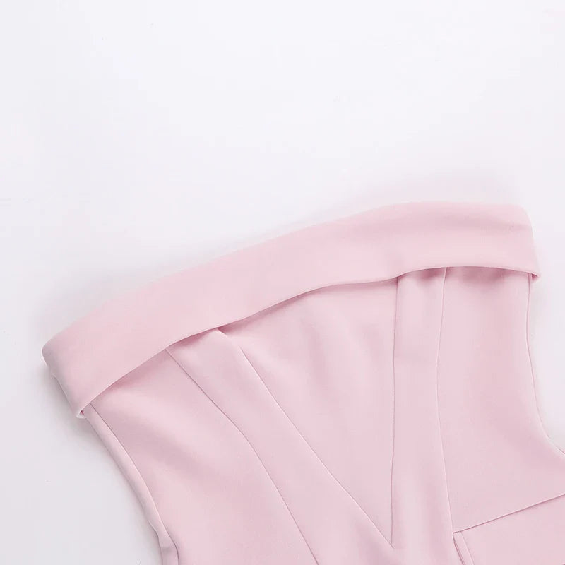 שמלת מיני סטרפלס בעיטור דמויי כיסים - לני