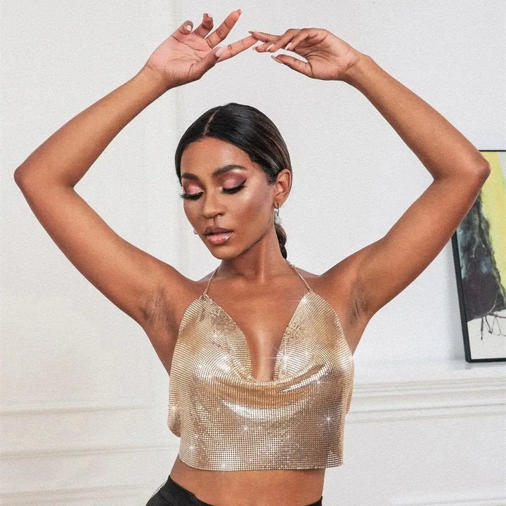 Sparkling Rhinestone Top with Dropped Collar - Harley