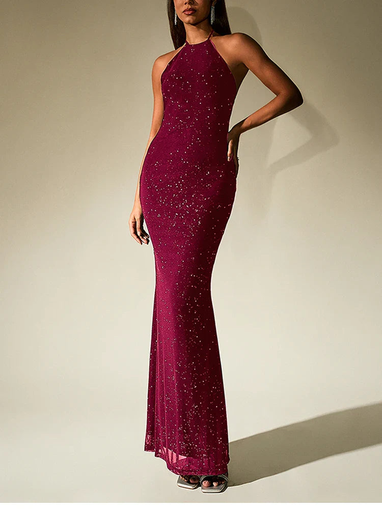 שמלת נצנצים מקסי קולר גב פתוח - אלישיה