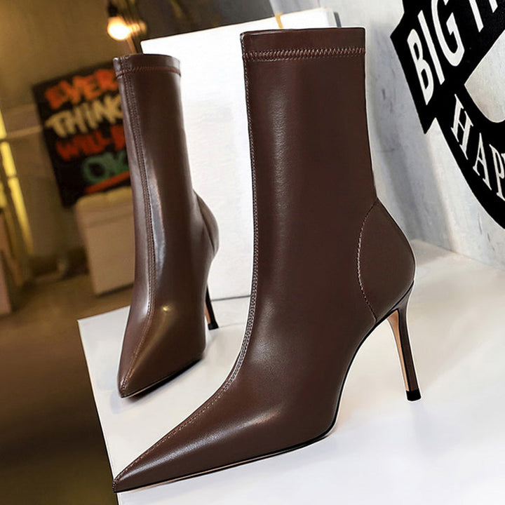 Faux leather heeled boots with warm fur lining - DORI