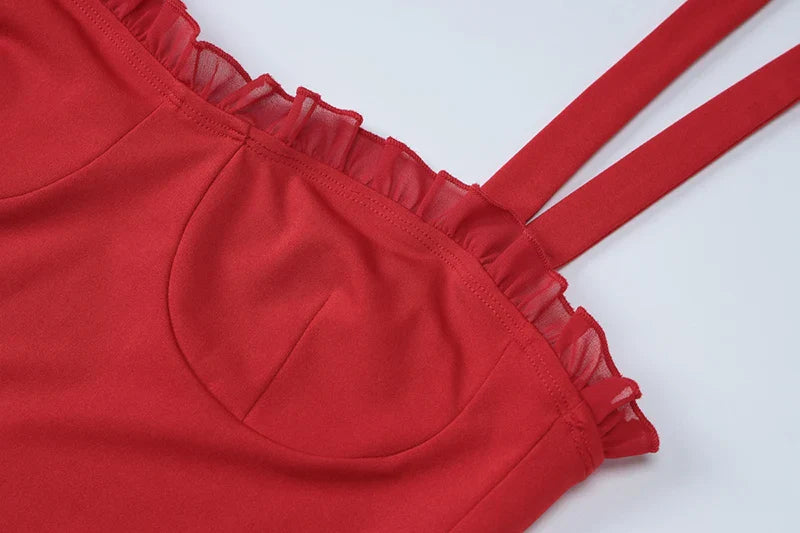 שמלת מיני צמודה בעיטור מלמלת שיפון קשירה בכתפיות - מימי