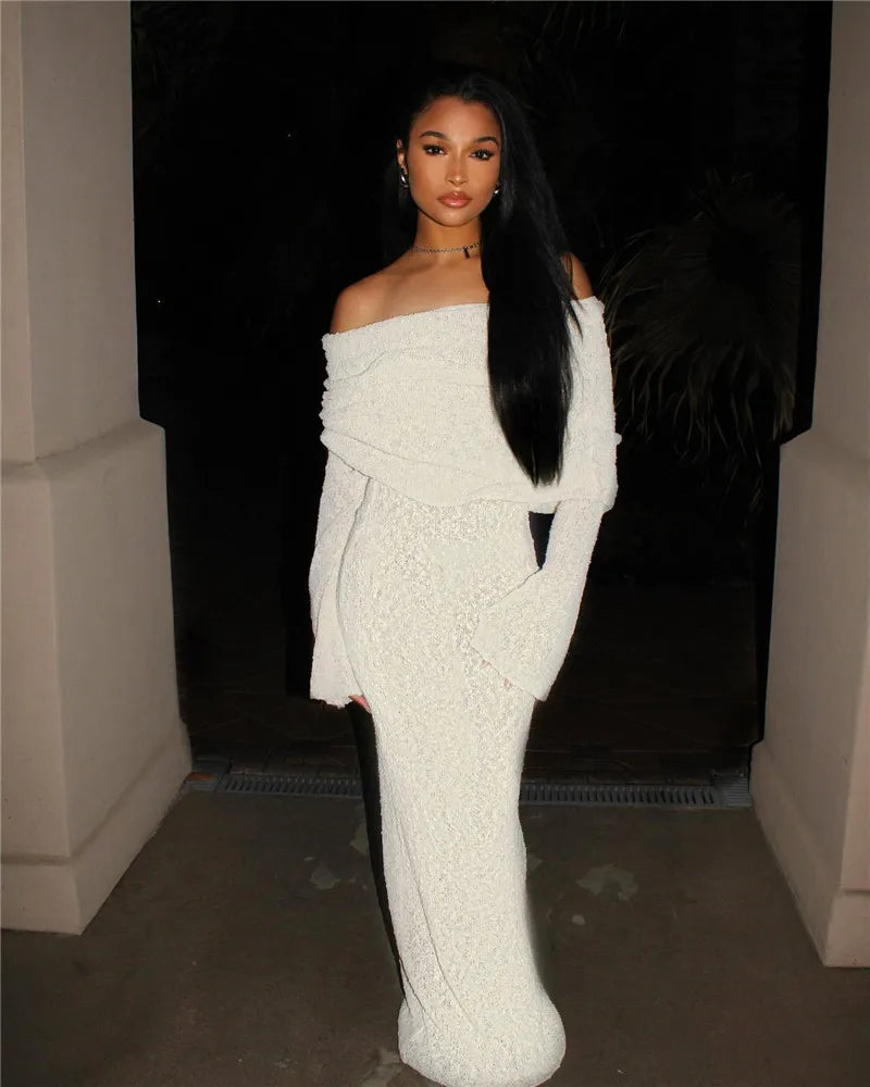 שמלת מקסי סרוגה כתפיים חשופות - אריקה