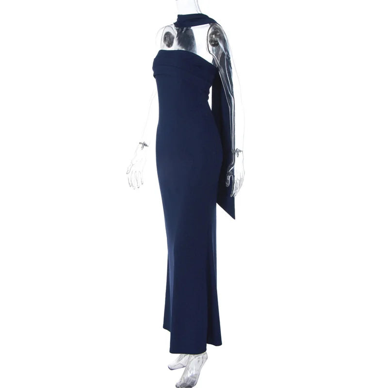 Strapless maxi dress with scarf decoration - MAROM