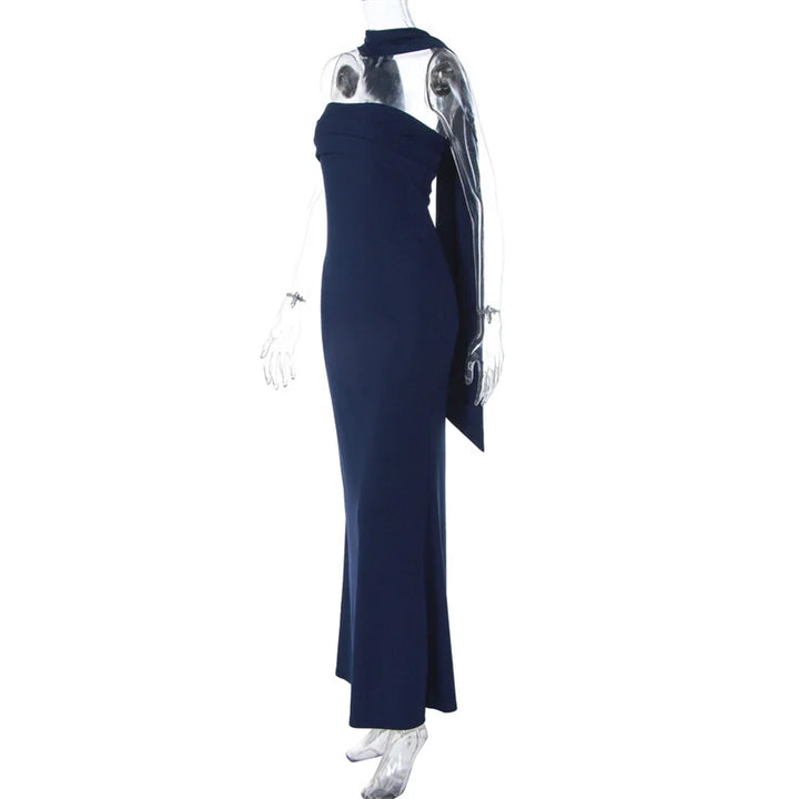 Strapless maxi dress with scarf decoration - MAROM