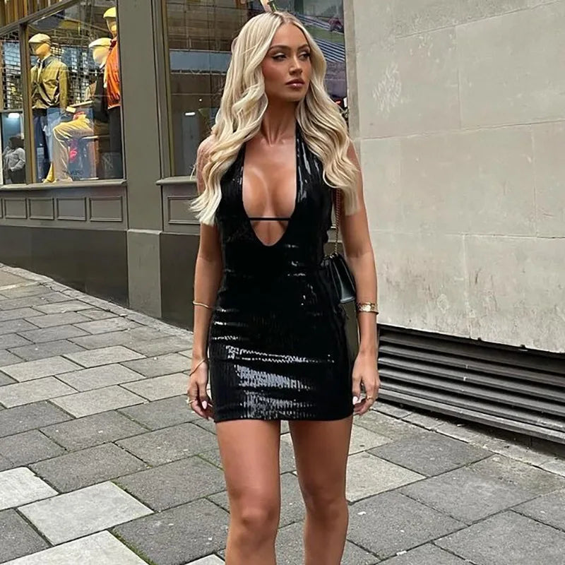 שמלת מיני פייטים צמודה גב פתוח - טייארה