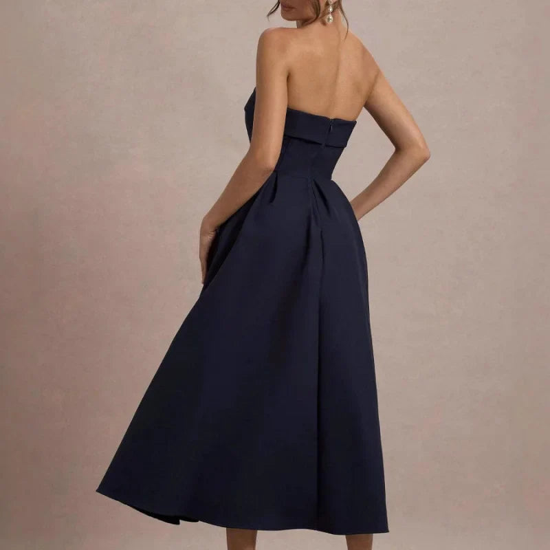 שמלת מידי סטרפלס אלגנטית - סנדרה