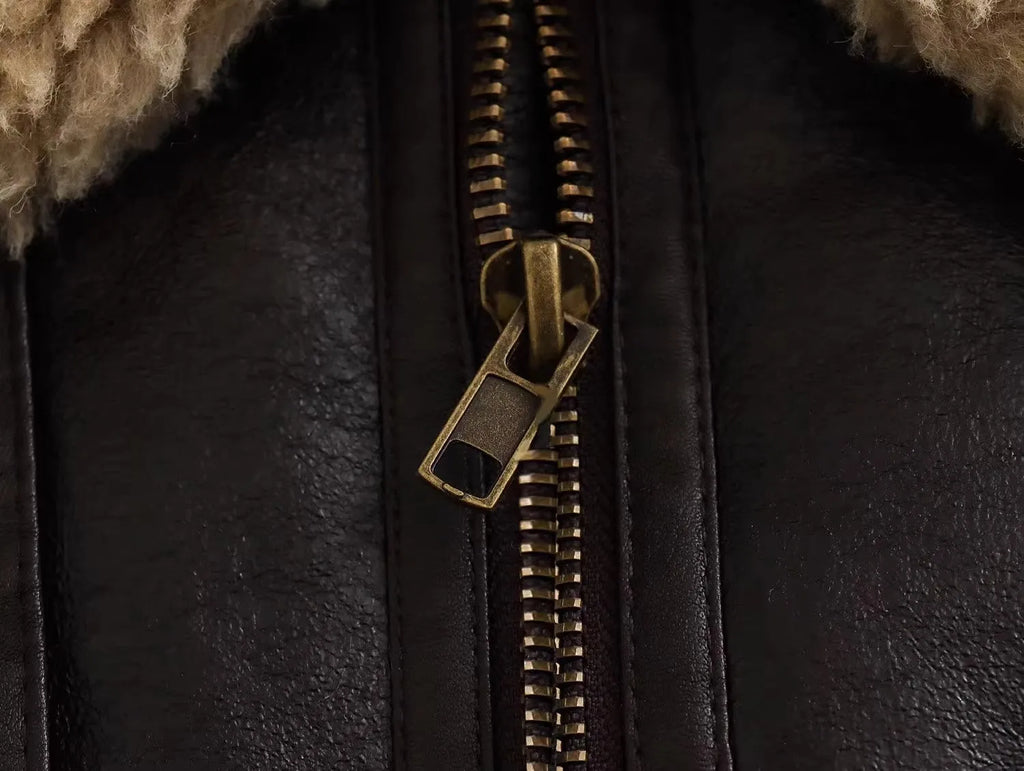 מעיל עור פרווה פנימית - קנדי