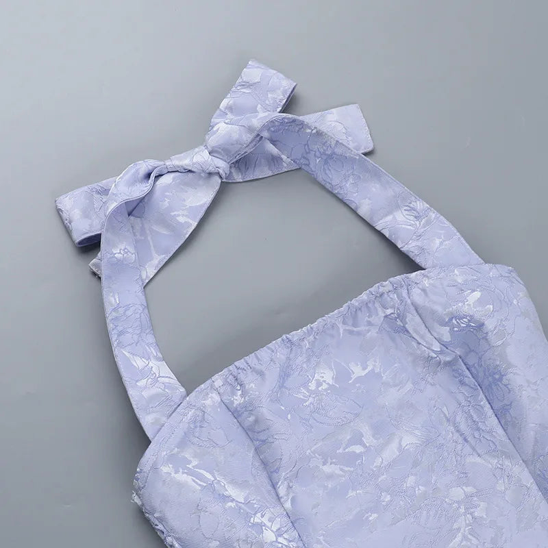 שמלת מיני בגזרת A בעיצוב רקמת איורי פרחים קשירה בצוואר - אל אריה