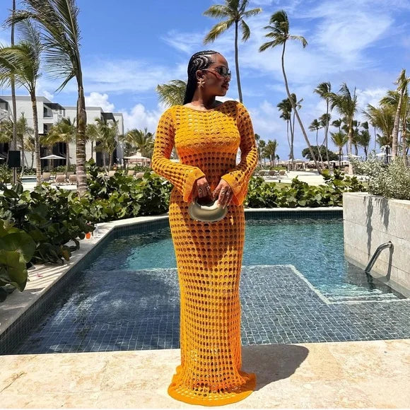 שמלת מקסי חוף רשת  - סול