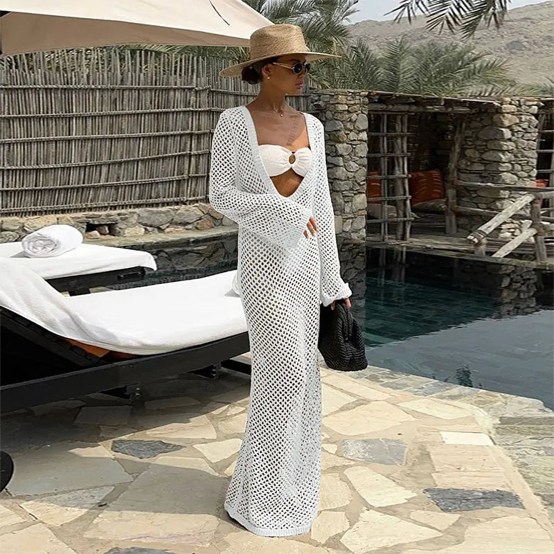 שמלת חוף מקסי רשת חזה/גב חשוף - Amber