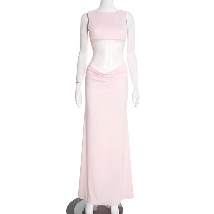 Maxi dress with lace design and open back pleats - Lilin