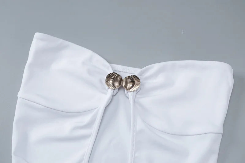 שמלת סטרפלס מקסי בעיטור צדפות זהב - מאר