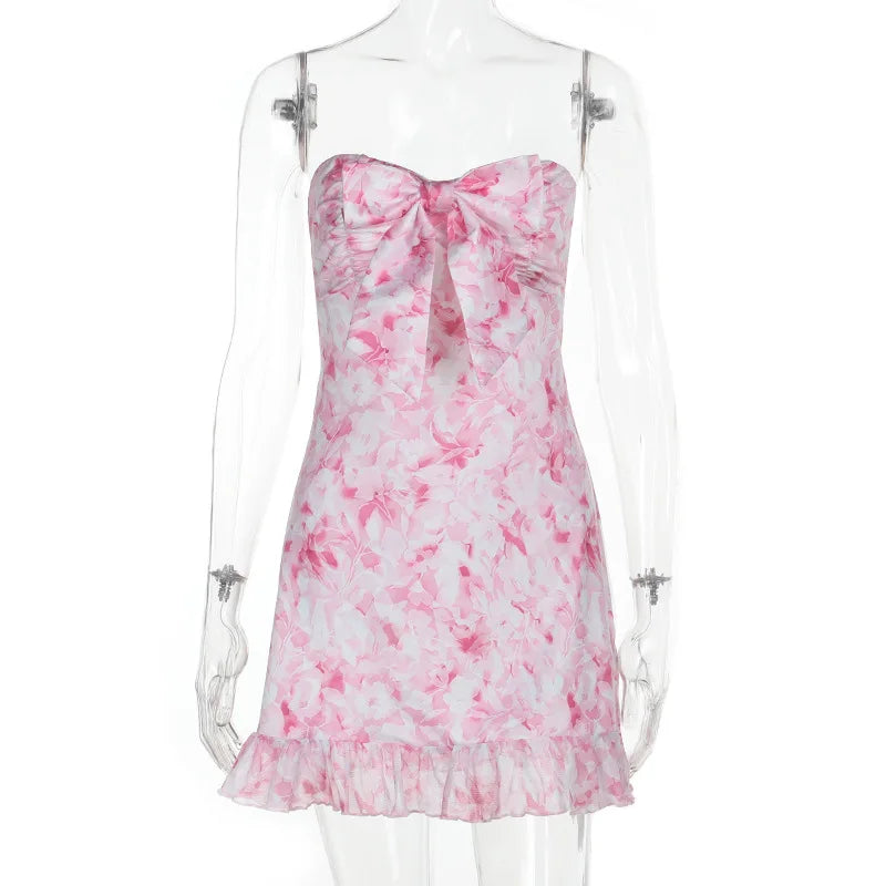 שמלת מיני סטרפלס פרחונית - סאמרי